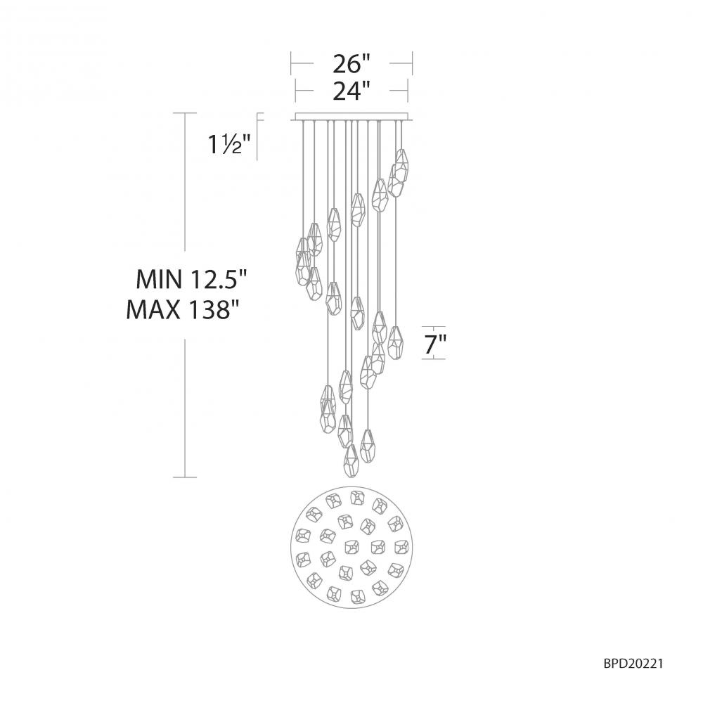Martini 21 Light 120-277V Multi-Light Pendant (Round Canopy) in Aged Brass with Clear Optic Crysta
