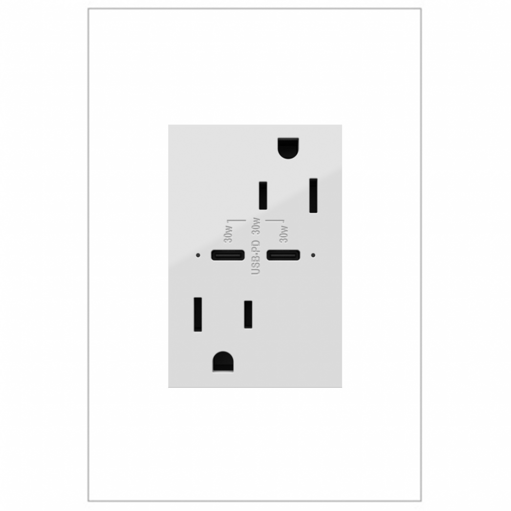 adorne 15A Tamper-Resistant Ultra-Fast Plus Power Delivery USB Type-C/C Outlet, Plus-Size, White
