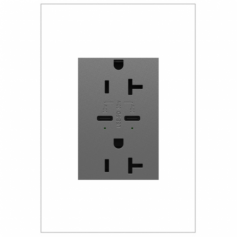 adorne 20A Tamper-Resistant Ultra-Fast Plus Power Delivery USB Type-C/C Outlet, Plus-Size, Magnesiu