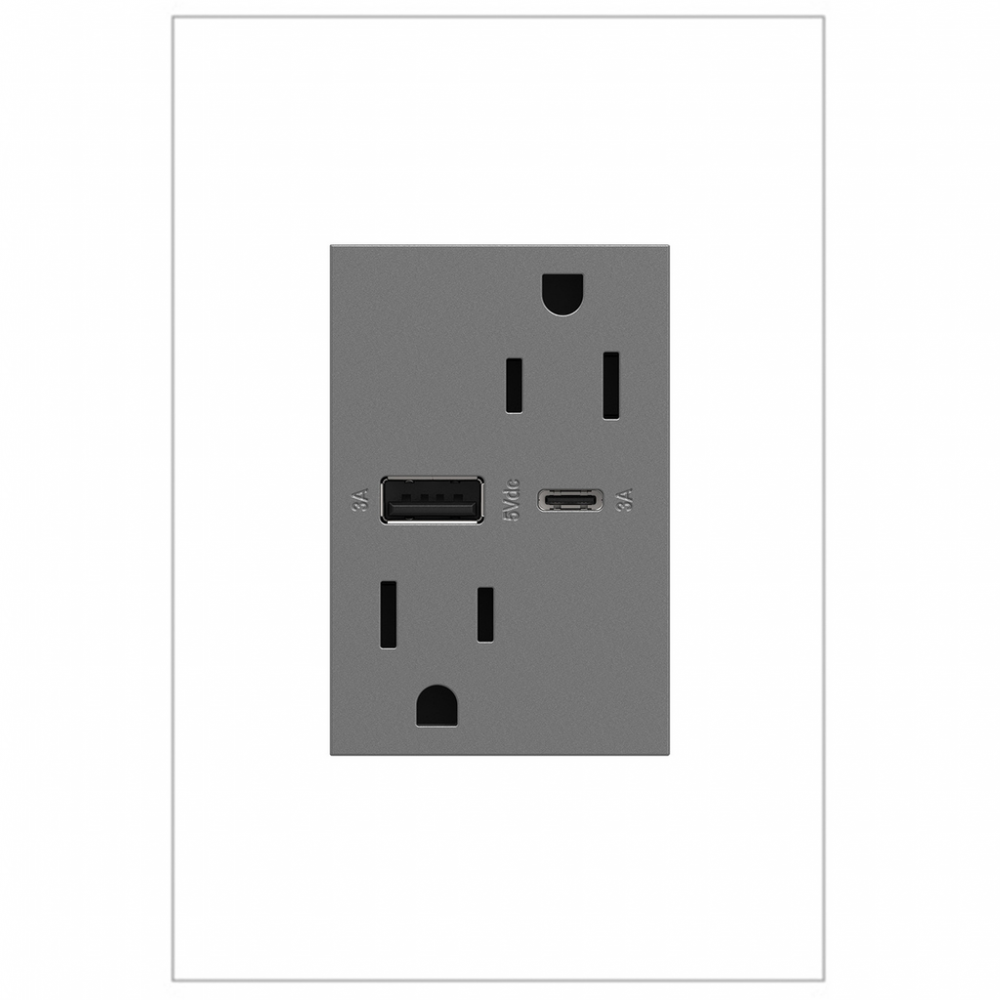 adorne 15A Tamper-Resistant Ultra-Fast USB Type-A/C Outlet, Magnesium