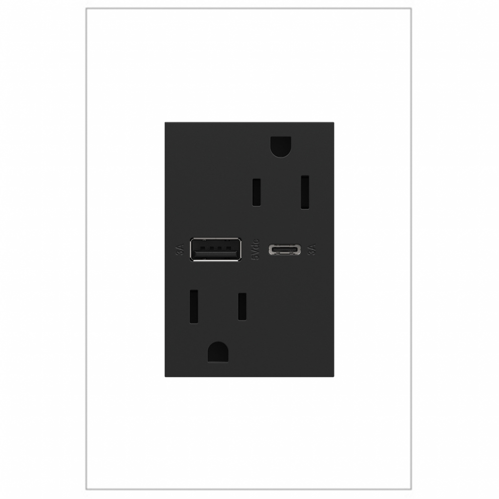 adorne 15A Tamper-Resistant Ultra-Fast USB Type-A/C Outlet, Graphite