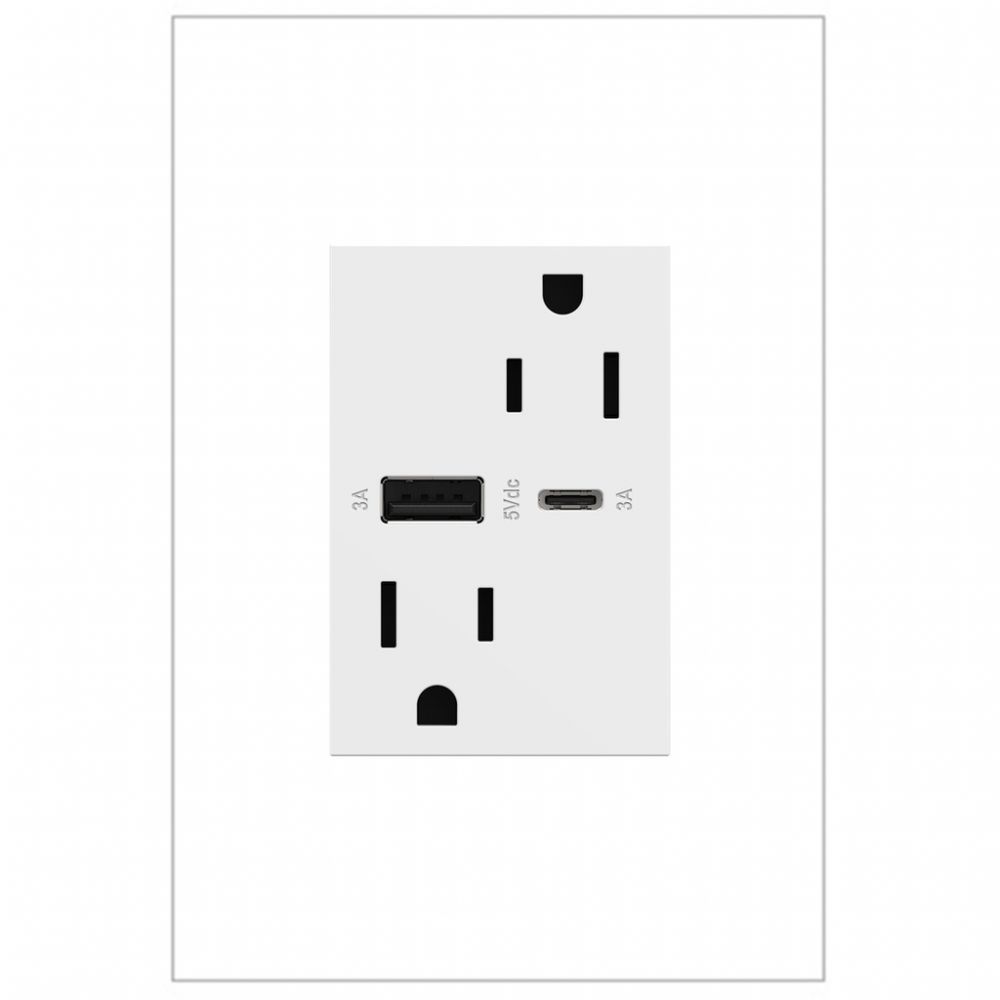 adorne 15A Tamper-Resistant Ultra-Fast USB Type-A/C Outlet, White