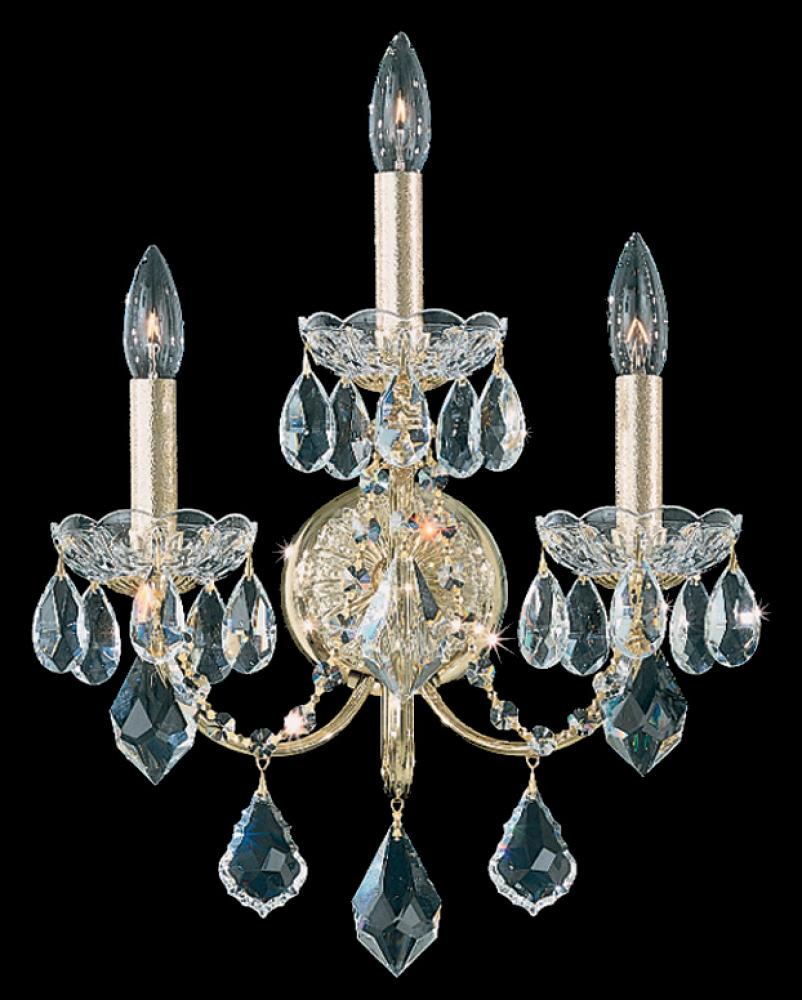 Century 3 Light 120V Wall Sconce in Polished Silver with Clear Heritage Handcut Crystal
