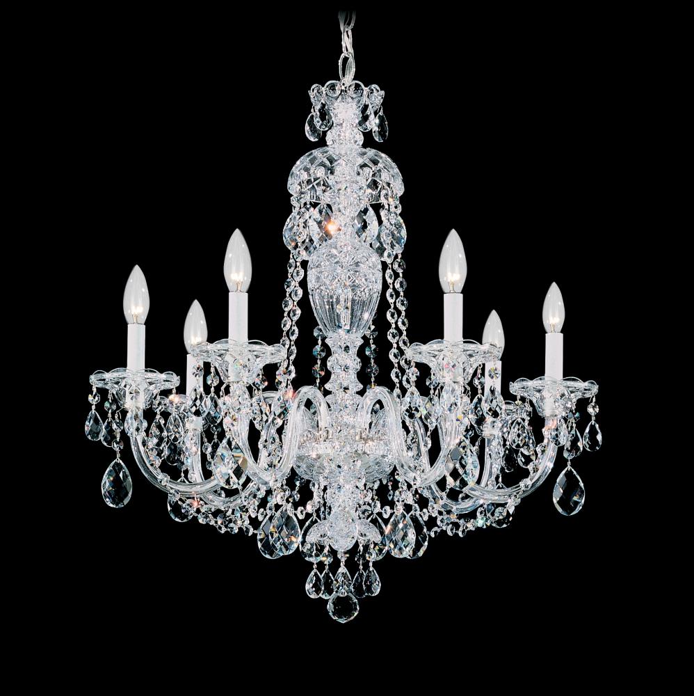 Sterling 7 Light Chandelier in Polished Silver with Clear Heritage Handcut Crystal