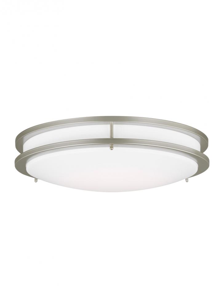 Mahone traditional dimmable indoor large LED one-light flush mount ceiling fixture in a painted brus