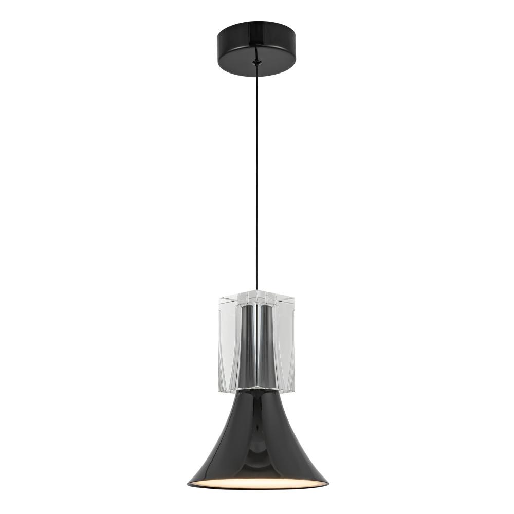 Floe 8-in Glossy Black/Clear Crystal LED Pendant