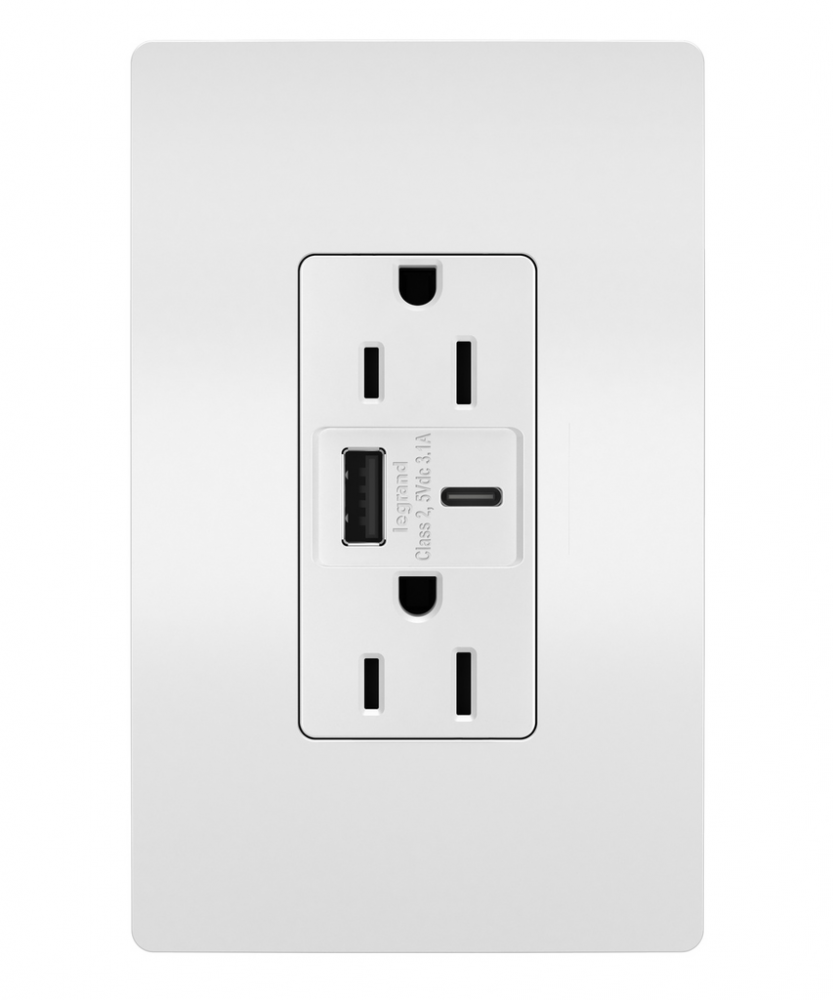 radiant? 15A Tamper-Resistant USB Type A/C Outlet, White (6 pack)