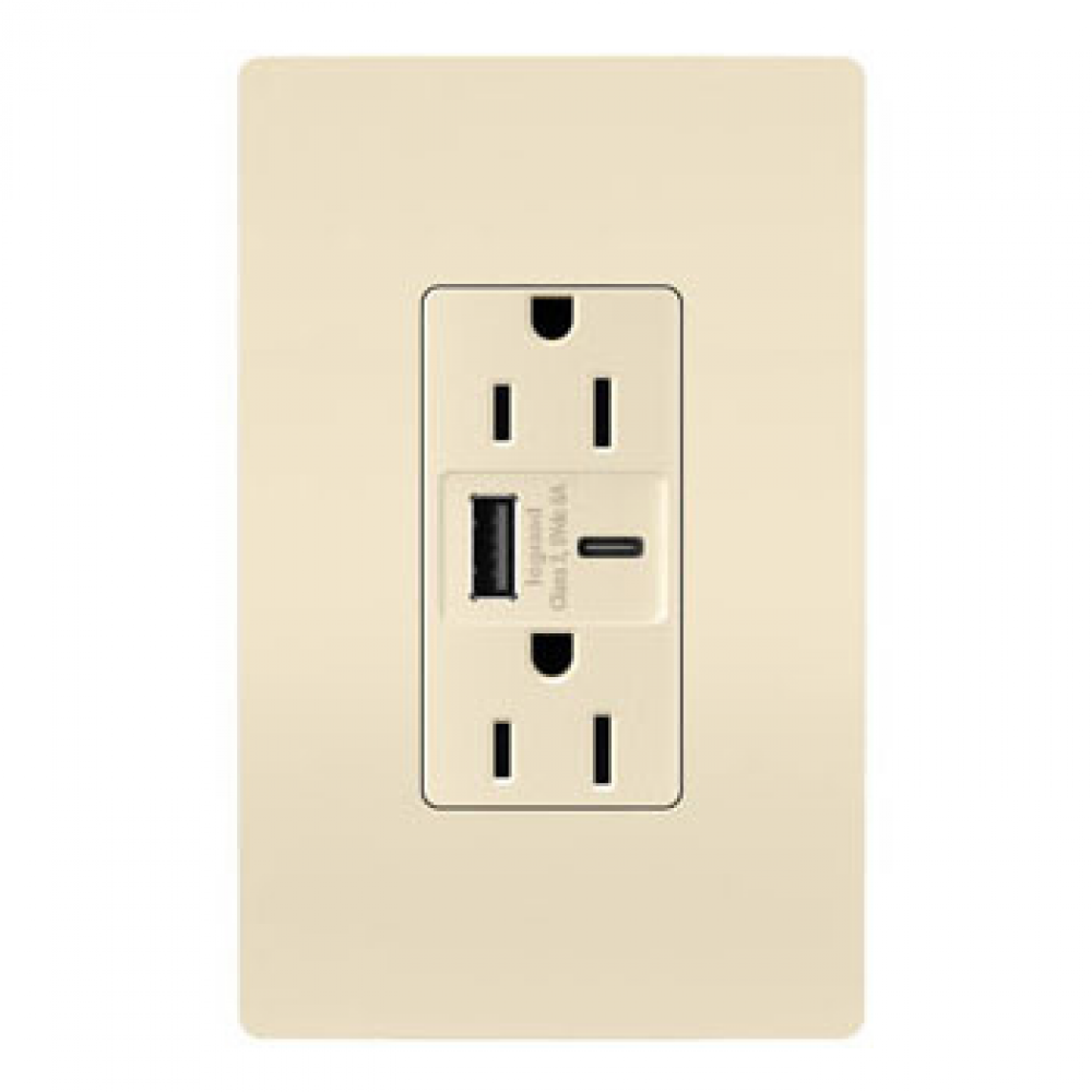 radiant? 15A Tamper-Resistant Ultra-Fast USB Type A/C Outlet, Light Almond (4 pack)