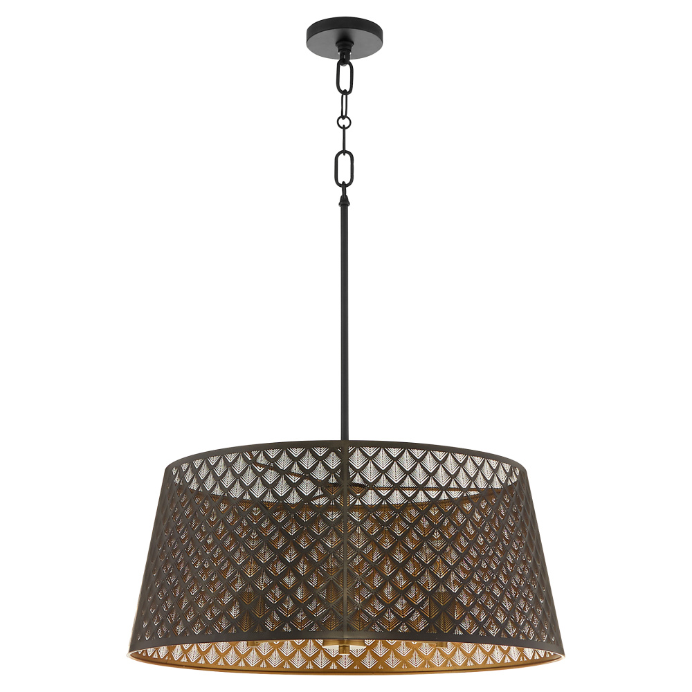 BENEDICT 24" 3 LIGHT PENDANT - MATTE BLACK/AGED BLACK